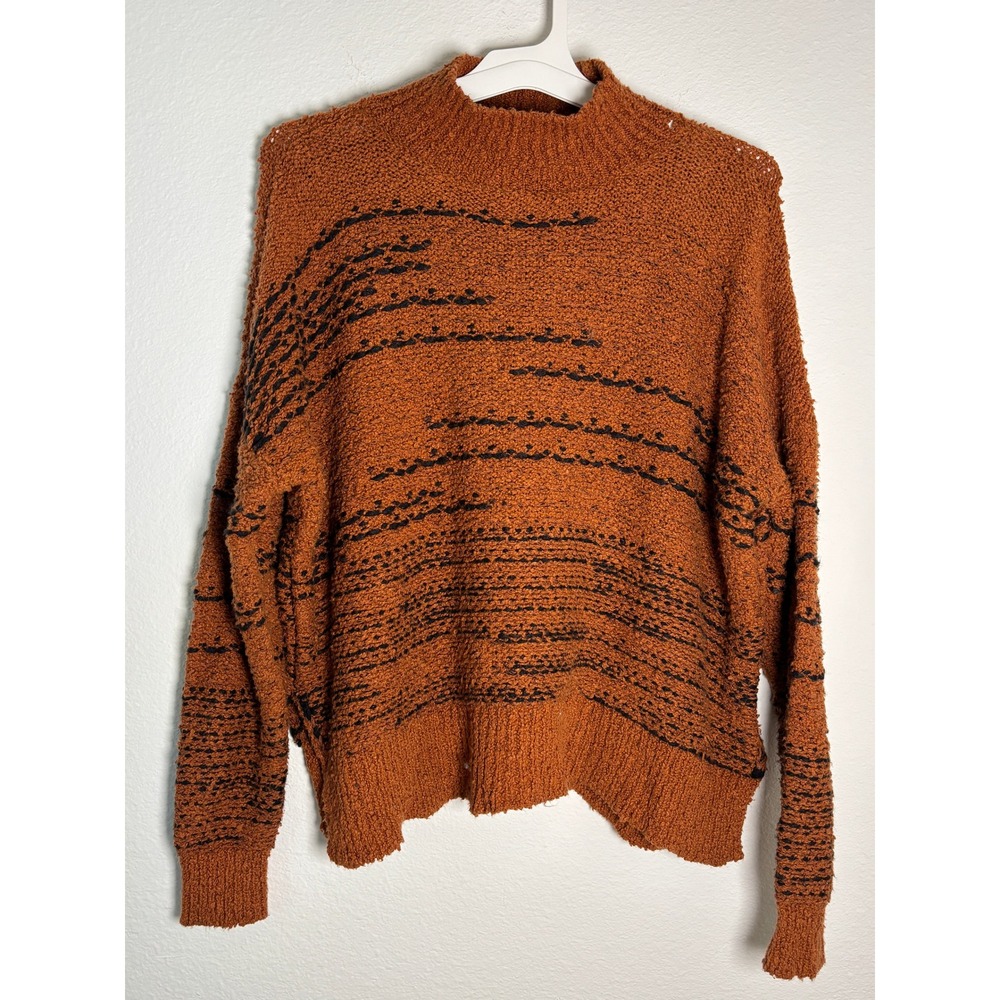 Knox Rose Womens Rust Orange Striped Mock Neck Boucle Knit Sweater Large